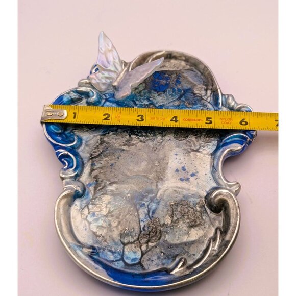 Handcrafted Resin Jewelry Dish With Butterfly Accent-Blue & Silver Swirl Design - Picture 6 of 7